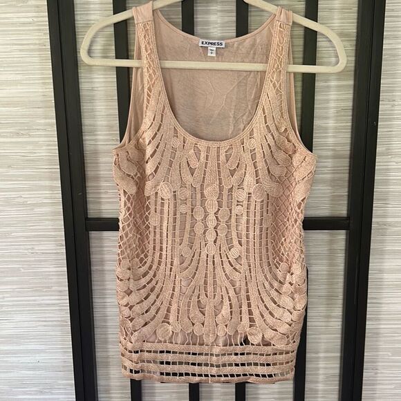 Express lace front beige top with S classy - Picture 1 of 3
